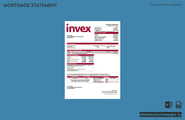 Mexikanische Banco Invex Hypothekenabrechnung – Beispiel-Word- und PDF-Vorschau